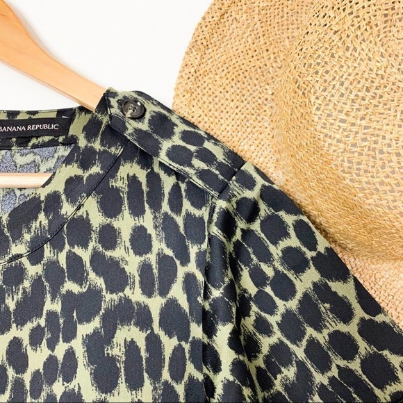 Banana Republic Green Black Animal Print Dress M Medium - Picture 6 of 13